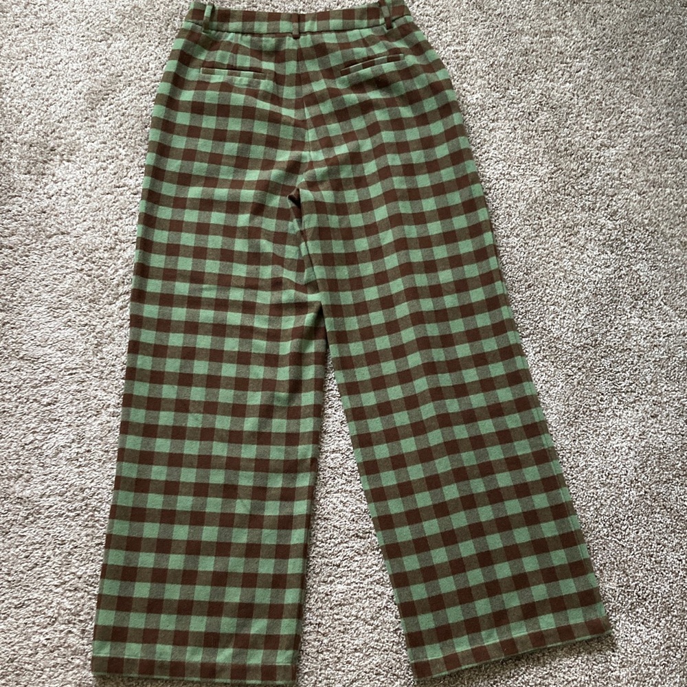 FRNCH Paris High Waisted Wide Leg Plaid Buffalo Check Pleated Trousers Pants L - Picture 7 of 13